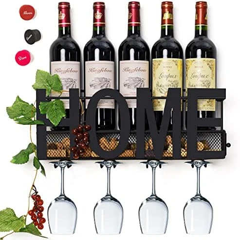 SODUKU Wall Mounted Metal Wine Rack 4 Long Stem Glass Holder & Wine Cork Storage Wine 6 SODUKU Wall Mounted Metal Wine Rack 4 Long Stem Glass Holder & Wine Cork Storage Wine - Image 6