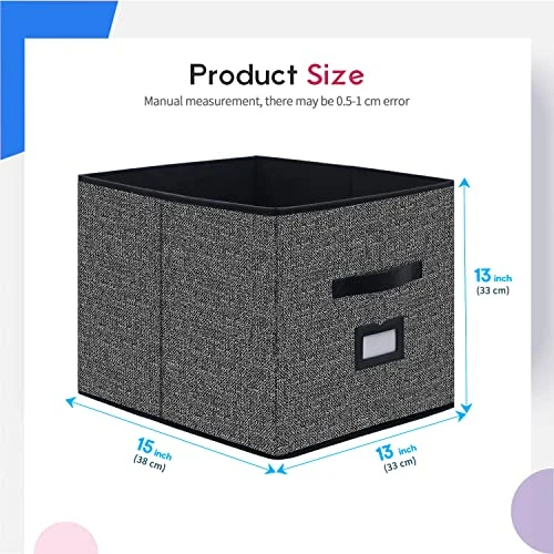 Onlyeasy Large Foldable Cloth Storage Cubes 4 Pack With Label Holders - Fabric Storage Bins Baskets Organizers For Home Office Nursery Cubby With Leather Handles, 13Wx15Dx13H Inch, Black, MXABXL04PLP 2 Onlyeasy Large Foldable Cloth Storage Cubes 4 Pack With Label Holders - Fabric Storage Bins Baskets Organizers For Home Office Nursery Cubby With Leather Handles, 13Wx15Dx13H Inch, Black, MXABXL04PLP - Image 2