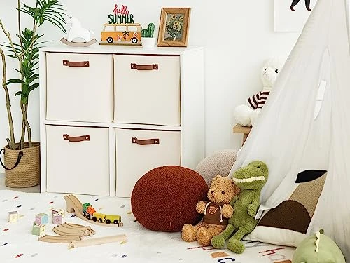 StorageWorks 13x13 Storage Cubes, Collapsible Storage Bins Organizer For Closet, Fabric Storage Box With PU Handles, Beige, 4-Pack 4 StorageWorks 13x13 Storage Cubes, Collapsible Storage Bins Organizer For Closet, Fabric Storage Box With PU Handles, Beige, 4-Pack - Image 4