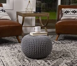 BIRDROCK HOME Round Pouf Foot Stool Ottoman - Knit Bean Bag Floor Chair - Cotton Braided Cord - Great For The Living Room, Bedroom And Kids Room - Small Furniture (Light Grey)