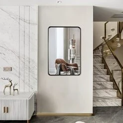 AIXI HOME 22 X 30 Inch Black Bathroom Wall Mirror With Black Metal Frame & Rounded Corner Decorative Rectangular Wall Mounted Hangs Farmhouse Mirror For Vanity Home Decor (Horizontal/Vertical) -Songmics Furniture Shop 51txXsHgXrL