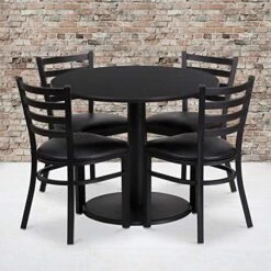 Flash Furniture 36'' Round Black Laminate Table Set With Round Base And 4 Ladder Back Metal Chairs - Black Vinyl Seat -Songmics Furniture Shop 51tzXg gKaL. AC