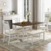 Merax Dining Table Set For 6, Wood Counter Height With Upholstered Chairs And Bench, Farmhouse Style Suitable For Family Gatherings, 59" X 35.4", White