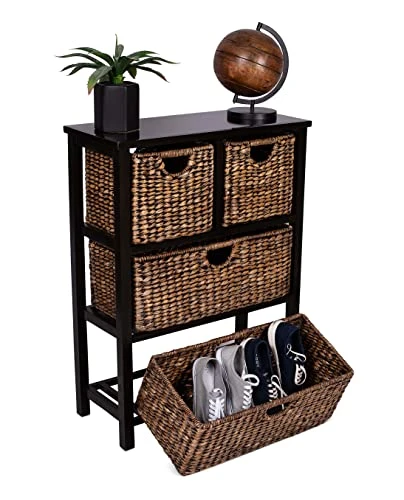 BIRDROCK HOME Seagrass Cubby Dresser - 4 Drawer Bins - Decorative Wood Storage Cubbies Shelf Organizer - Industrial Furniture Chest Basket - Brown Wash 6 BIRDROCK HOME Seagrass Cubby Dresser - 4 Drawer Bins - Decorative Wood Storage Cubbies Shelf Organizer - Industrial Furniture Chest Basket - Brown Wash - Image 6