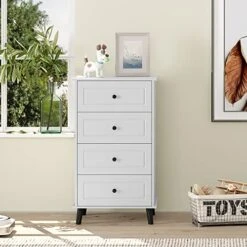 Function Home 4 Drawer Dresser & Chests Of Drawers, Tall Storage Dresser Wood Organizer Unit, Small Chester Drawers For Narrow/Small Spaces, Lingerie Chest White Dresser For Bedroom,Living Room,Closet -Songmics Furniture Shop 51u7NBylLxL