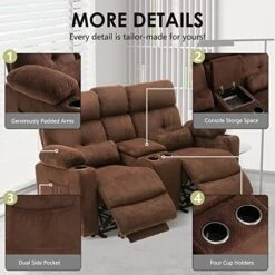 Consofa Loveseat Recliner, Reclining Loveseat With Console, Power Reclining Loveseat, Electric Reclining Loveseat With Heat And Massage, Cup Holders, Lumbar Supports,Side Pockets, Plush Fabric -Songmics Furniture Shop 51uDssIWC6L