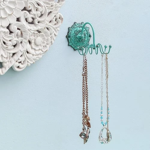 NIKKY HOME Wall Mounted Hooks Jewelry Organizer Rustic Hanging Vintage Decorative Shabby Chic Jewelry Storage Display Hanger For Necklace, Earrings, Rings, Belt, Hat, Gift For Women Girl Lady, Green 5 NIKKY HOME Wall Mounted Hooks Jewelry Organizer Rustic Hanging Vintage Decorative Shabby Chic Jewelry Storage Display Hanger For Necklace, Earrings, Rings, Belt, Hat, Gift For Women Girl Lady, Green - Image 5