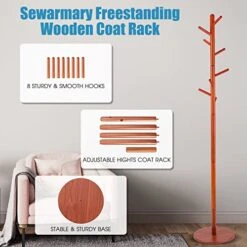 Sewarmary Wood Coat Rack Stand, 3 Adjustable Sizes Tree Coat Rack Freestanding With 8 Hooks,Super Easy To Assemble,Hallway/Entryway Coat Hanger Stand For Clothes, Suits, Accessories (Brown-Round) 8 Sewarmary Wood Coat Rack Stand, 3 Adjustable Sizes Tree Coat Rack Freestanding With 8 Hooks,Super Easy To Assemble,Hallway/Entryway Coat Hanger Stand For Clothes, Suits, Accessories (Brown-Round) -Songmics Furniture Shop 51uGT8hAXGL