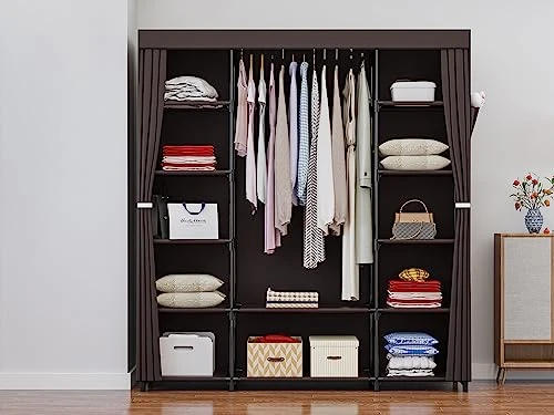 INGIORDAR Portable Closet Wardrobe Organizer Storage With Cover Non-Woben Fabric Portable Wardrobe Closet For Hanging Clothes Racks Shelving 59 Inch For Bedroom, Coffee 1 INGIORDAR Portable Closet Wardrobe Organizer Storage With Cover Non-Woben Fabric Portable Wardrobe Closet For Hanging Clothes Racks Shelving 59 Inch For Bedroom, Coffee