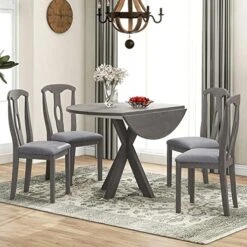 P PURLOVE 5 Pieces Dining Table Set Round Kitchen Extendable Dining Table With 4 Upholstered Chairs For Dining Room, Chair With Nail Head Trim, Bistro Table Set, Natural Wood Wash -Songmics Furniture Shop 51uQFu9ogYL. AC