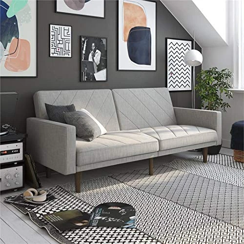 DHP Paxson Convertible Futon Couch Bed With Linen Upholstery And Wood Legs - Light Gray 2 DHP Paxson Convertible Futon Couch Bed With Linen Upholstery And Wood Legs - Light Gray - Image 2