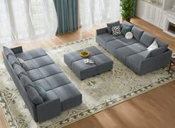 HONBAY Oversized Modular Sofa Couch With Ottoman U Shape Couch With Chaise Sleeper Sofa With Storage Seats, Bluish Grey -Songmics Furniture Shop 51uSUZ30TpL