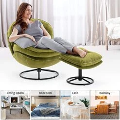 Velvet Swivel Accent Chair With Ottoman Set, Modern Lounge Chair With Metal Base Frame & Footrest, Comfy Single Leisure Sofa Chair Reading Chair With 360 Degree Swiveling For Living Room, Fruit Green -Songmics Furniture Shop 51uTRNRPmXL