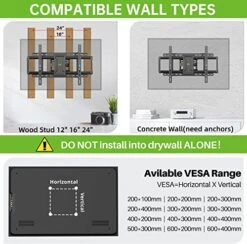 USX MOUNT Full Motion TV Wall Mount 42"-80" TVS, Fits 16" 18" Or 24" Studs, Heavy Duty TV Mounts Bracket With Dual Articulating Arms Tilt Swivel Extension Max VESA 600x400mm, Weight Capacity 120lbs