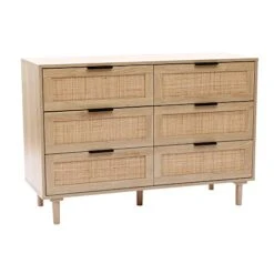 LuxenHome 6-Drawer Wood Dresser, Accent Drawer Dresser, Wood Chest With Metal Handle, Sturdy Frame Modern Bedroom Furniture, Chest Of Drawers, Storage Drawers Or Closet For Hallway, Bedroom