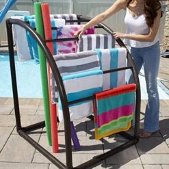 7 Bar Curved PVC Towel Rack - Free Standing Poolside Storage Organizer - Also Stores Floats, Paddles And Noodles, 37.5" W X 37.5" L X 49.5" H, (Brown) Style 144574 -Songmics Furniture Shop 51ugdTcPFVL