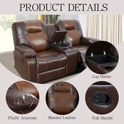 Nautery Leather Recliner Sofa,Living Room Furniture Set, Leather Sofa Set With Storage Console & Cup Holder For Office/Apartment(3 Pieces,Brown) -Songmics Furniture Shop 51ugktZByyL
