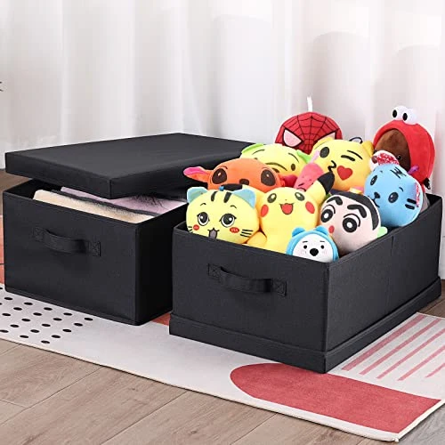 HOONEX Storage Bins With Lids For Organizing, Pack Of 2, Storage Boxes With 2 Carrying Handles And Study Heavy Cardboard, 16.5" L X 11.8" W X 7.5" H For Toy, Shoes, Books, Clothes, Nursery, Black 3 HOONEX Storage Bins With Lids For Organizing, Pack Of 2, Storage Boxes With 2 Carrying Handles And Study Heavy Cardboard, 16.5" L X 11.8" W X 7.5" H For Toy, Shoes, Books, Clothes, Nursery, Black - Image 3