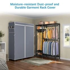 VIPEK V2C Wire Garment Rack Covered Clothes Rack With 3 Hanging Rods, Black Metal Clothing Rack With Grey Oxford Fabric Cover Cover, Portable Closet Rack Free Standing Closet Wardrobe, Max Load 600LBS -Songmics Furniture Shop 51uh0D2gUWL