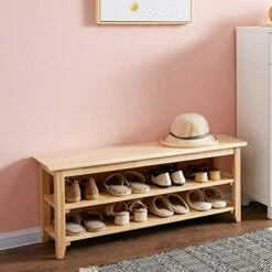 ACRO Storage Bench Wooden Shoe Bench Simple Style Wood Entryway Bench Shoe Rack (Natural,39.4")