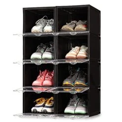 SupBro Collection Crate - Easy Access Storage Shoes Box -Plastic Foldable Stackable Sneaker Display Storage With Clear Front Door Organizer-8 Pack (Black) 11 SupBro Collection Crate - Easy Access Storage Shoes Box -Plastic Foldable Stackable Sneaker Display Storage With Clear Front Door Organizer-8 Pack (Black) -Songmics Furniture Shop 51ulL5N5HFL