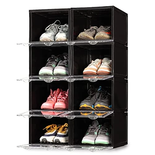SupBro Collection Crate - Easy Access Storage Shoes Box -Plastic Foldable Stackable Sneaker Display Storage With Clear Front Door Organizer-8 Pack (Black) 3 SupBro Collection Crate - Easy Access Storage Shoes Box -Plastic Foldable Stackable Sneaker Display Storage With Clear Front Door Organizer-8 Pack (Black) - Image 3
