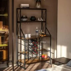 WAYTRIM Kitchen Baker's Rack With Wheels, Utility Storage Kitchen Shelf, 4+3 Tier Microwave Stand Cart With Wire Basket, Wine Glass Rack, Retro Brown Vintage Microwave Stand With Handle, 54in Length -Songmics Furniture Shop 51um1v2syCL. AC