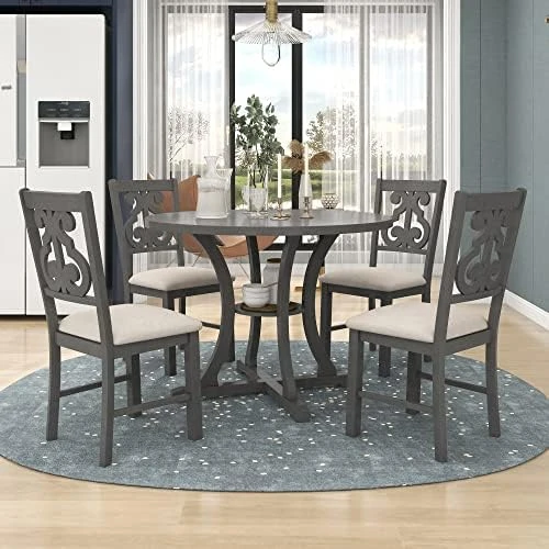KELRIA 5-Piece Wooden Counter Height Set, Includes 1 Table, 4, Padded Chairs And Storage Shelving, For Dining, Living Room, Kitchen, Gray 8 KELRIA 5-Piece Wooden Counter Height Set, Includes 1 Table, 4, Padded Chairs And Storage Shelving, For Dining, Living Room, Kitchen, Gray - Image 8