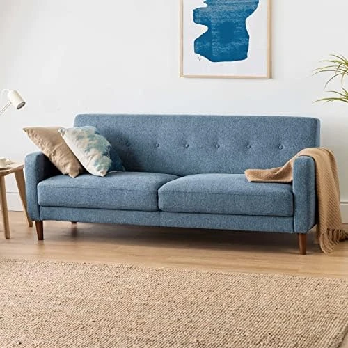 Mellow Adair Mid-Century Modern Loveseat/Sofa/Couch With Armrest Pockets, Tufted Linen Fabric, Light Grey 4 Mellow Adair Mid-Century Modern Loveseat/Sofa/Couch With Armrest Pockets, Tufted Linen Fabric, Light Grey - Image 4