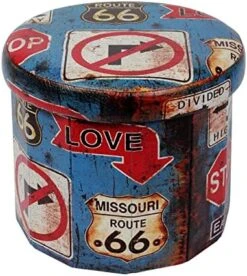 B FSOBEIIALEO Folding Storage Ottoman Round, Faux Leather Foot Rest Seat, Storage Organizer Toy Chest 15" (Route 66 Barrel) -Songmics Furniture Shop 51uqWVT4kkL. AC