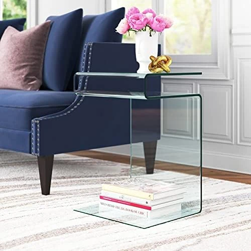 Glass Nightstand,Side Table,S-Shaped End Table For Living Room,Bedside Table For Bedroom 6 Glass Nightstand,Side Table,S-Shaped End Table For Living Room,Bedside Table For Bedroom - Image 6