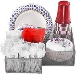 ELTOW Countertop Silverware Caddy W/Handle, 8 Compartment Paper Plate & Cutlery Caddy For Plates, Bowls, Forks, Spoons, Knives, Napkins, Flatware & Utensil Holder For Party, Picnic, Home, RV - Black 18 ELTOW Countertop Silverware Caddy W/Handle, 8 Compartment Paper Plate & Cutlery Caddy For Plates, Bowls, Forks, Spoons, Knives, Napkins, Flatware & Utensil Holder For Party, Picnic, Home, RV - Black -Songmics Furniture Shop 51uyvBthA3L. AC