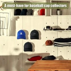 16 Pcs Baseball Cap Display Hat Display Hat Hanger For Wall Mounted Hat Rack Wall Hat Organizer For Baseball Caps Baseball Cap Storage & Organization For Cap Collectors For Door Closet Shelf Bedroom