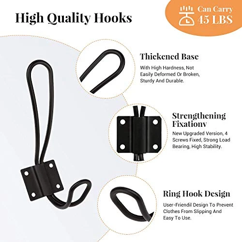 YIHATA Coat Hooks Wall Hooks, Heavy Duty Wall Mounted Black Coat Hooks With Double Prong Hooks, Hanging Hooks For Mudroom Hooks, Backpack Hooks, Hat Hook (14 Pack-A) 4 YIHATA Coat Hooks Wall Hooks, Heavy Duty Wall Mounted Black Coat Hooks With Double Prong Hooks, Hanging Hooks For Mudroom Hooks, Backpack Hooks, Hat Hook (14 Pack-A) - Image 4