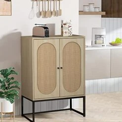 AWQM Natural Rattan 2 Door High Cabinet,Sideboard Buffet Cupboard Accent Cabinet,Adjustable Shelves,Free Standing Bookmatch,Easy Assembly26.77 L X 15.75" W X 41.34" H,Rustic Oak Beige 12 AWQM Natural Rattan 2 Door High Cabinet,Sideboard Buffet Cupboard Accent Cabinet,Adjustable Shelves,Free Standing Bookmatch,Easy Assembly26.77 L X 15.75" W X 41.34" H,Rustic Oak Beige -Songmics Furniture Shop 51v0fIeJYtL
