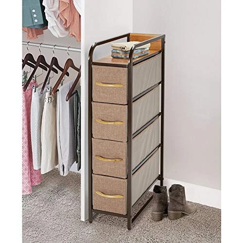 MDesign Slim Steel Frame Organizer Dresser Unit, 4 Removable Fabric Drawers/Metal Top, Furniture For Entryway, Hallway, Bedroom, Office, Closet Organization, Lido Collection, Coffee/Espresso Brown 2 MDesign Slim Steel Frame Organizer Dresser Unit, 4 Removable Fabric Drawers/Metal Top, Furniture For Entryway, Hallway, Bedroom, Office, Closet Organization, Lido Collection, Coffee/Espresso Brown - Image 2