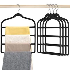 Pants Space Saving Hangers, HOMEBROS 5 Packs 360° Swivel Pants Multi-Layer Hangers Non-Slip Plastic Rubber Coated Pants Rack Closet Organizer For Leggings Jeans Trousers Slacks Ties Scarves Towels