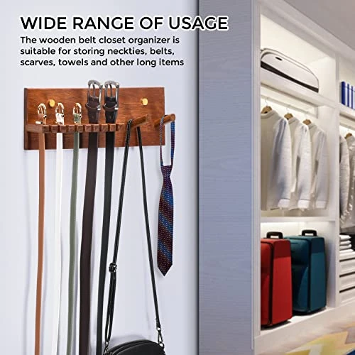 TOXINYUAN Wooden Belt Organizer For Closet, 2-in-1 Belt Hanger And Coat Hooks Organizer Wall Mount, Belt Rack For Men Or Women, Belt Storage, Belt Holder, Closet Belt Display Racks 3 TOXINYUAN Wooden Belt Organizer For Closet, 2-in-1 Belt Hanger And Coat Hooks Organizer Wall Mount, Belt Rack For Men Or Women, Belt Storage, Belt Holder, Closet Belt Display Racks - Image 3