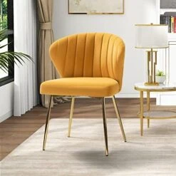 HULALA HOME Velvet Dining Chairs, Modern Small Armless Accent Chair With Gold Metal Legs, Living Room Upholstered Cute Side Chair, Elegant Tufted Back Vanity Chair For Bedroom/Beauty Room-Ivory -Songmics Furniture Shop 51v9r35Xj3L. AC