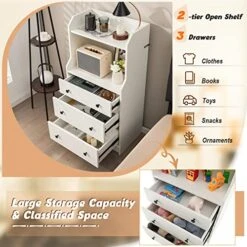 GOFLAME 3-Drawer Dresser With Shelf, 44” H Modern Storage Organizer With Anti-Tilting Design, Utility Storage Dresser, Chest Of Drawers For Living Room, Bedroom, Closet, Entryway, White -Songmics Furniture Shop 51vAfhgmMEL