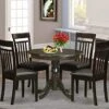 East West Furniture Wooden Dining Table Set- 4 Great Dining Room Chairs - A Lovely Round Dining Table- Faux Leather Seat And Cappuccino Finish Round Wooden Table