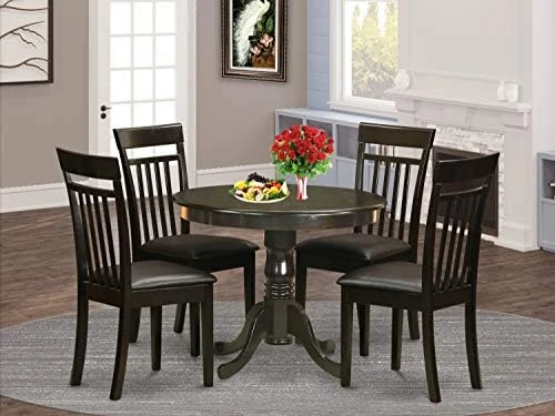 East West Furniture Wooden Dining Table Set- 4 Great Dining Room Chairs - A Lovely Round Dining Table- Faux Leather Seat And Cappuccino Finish Round Wooden Table 13 East West Furniture Wooden Dining Table Set- 4 Great Dining Room Chairs - A Lovely Round Dining Table- Faux Leather Seat And Cappuccino Finish Round Wooden Table - Image 13