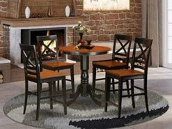 East West Furniture EDQU3-BLK-W 3 Piece Kitchen Counter Height Dining Table Set Contains A Round Wooden Table With Pedestal And 2 Dining Chairs, 30x30 Inch, Black & Cherry -Songmics Furniture Shop 51vEoxp3g6L. AC
