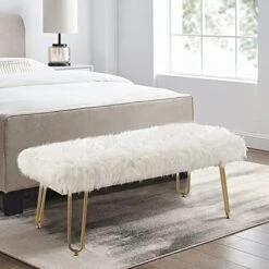 White Faux Fur Ottoman Bench Upholstered Bench For Bedroom/Living Room/Entryway Decorative Accent Bench With Wood Legs -Songmics Furniture Shop 51vJUrJ2KEL. AC 1