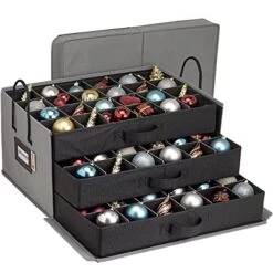 HOLDN’ STORAGE Christmas Ornament Storage Container Box With Dividers - Stores Up To 72-3" Ornaments - Large Christmas Ball Storage Container Bins With 3 Removable Trays With Separators.