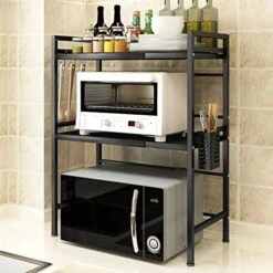 WHIFEA 3-Tier Adjustable 15.74''-23.62'' Heavy Duty Shelving Microwave Rack Horizontal Extension Kitchen Shelf Tableware Storage Stand Organizer With 3 Hooks For Home Office Carbon Steel Matte Black -Songmics Furniture Shop 51vOXfbApL. AC