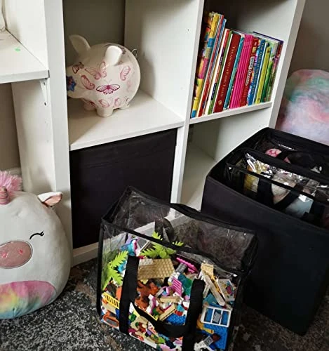 MiniOwls Bin And Chest Organizing Bags - Waterproof Clear Plastic Travelling Pouch. Storage For Toys, Kids Books, Balls, Blocks And Games (12x12 Set Of 3) 4 MiniOwls Bin And Chest Organizing Bags - Waterproof Clear Plastic Travelling Pouch. Storage For Toys, Kids Books, Balls, Blocks And Games (12x12 Set Of 3) - Image 4