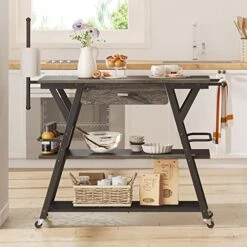 Bestier Coffee Bar Station, Kitchen Island Cart With Storage, Coffee Cart With Drawer, Paper Towel Holder And Lockable Wheels, Bar Table For Dinning Room Living Room, Gray -Songmics Furniture Shop 51vRTh84UXL