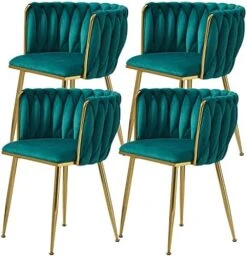 Tsuysi Velvet Dining Chairs Set Of 4, Modern Dining Chair With Golden Metal Legs, Woven Upholstered Dining Chairs For Dining Room, Kitchen, Vanity, Living Room (Beige) -Songmics Furniture Shop 51vSxIuZXqL. AC