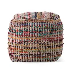 GDFStudio Marcela Hand Woven Fabric Pouf (Ecru)